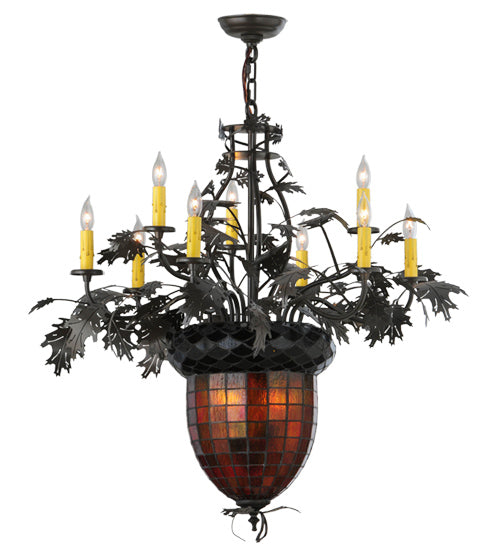 Meyda Lighting Greenbriar Oak 34" 11-Light 9-Arm Timeless Bronze Chandelier With Faux Candlelight