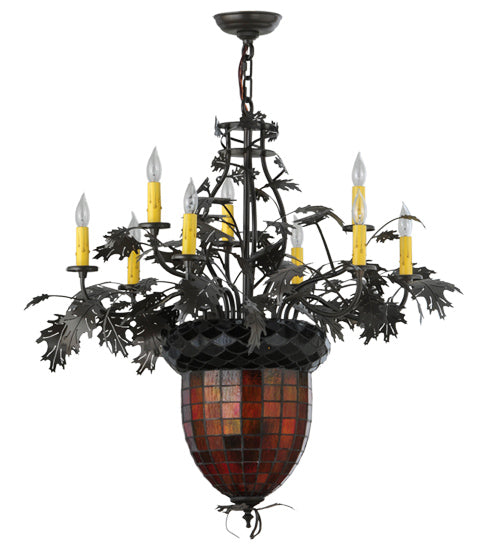 Meyda Lighting Greenbriar Oak 34" 11-Light 9-Arm Timeless Bronze Chandelier With Faux Candlelight