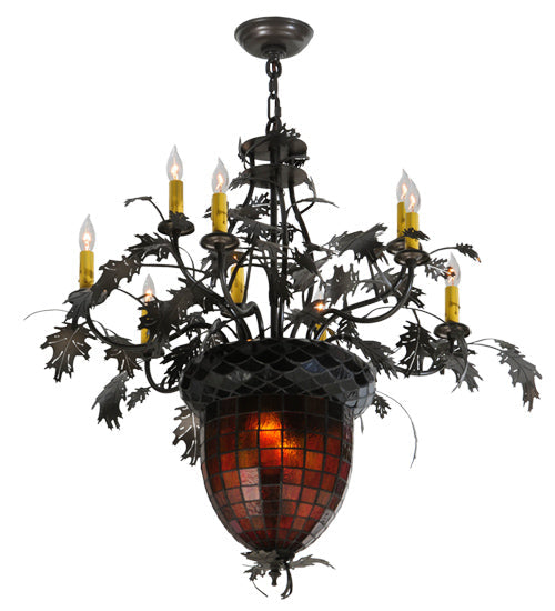 Meyda Lighting Greenbriar Oak 34" 11-Light 9-Arm Timeless Bronze Chandelier With Faux Candlelight