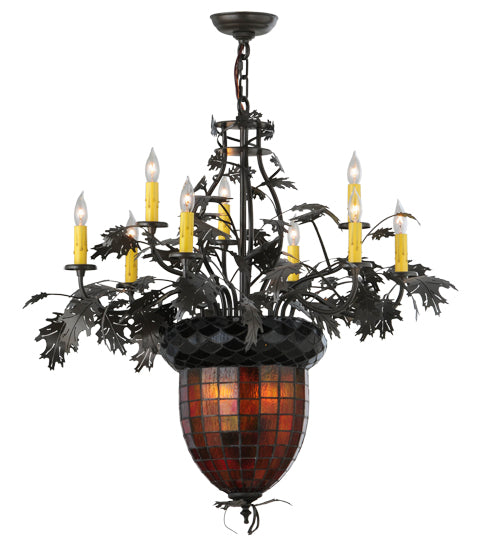 Meyda Lighting Greenbriar Oak 34" 11-Light 9-Arm Timeless Bronze Chandelier With Faux Candlelight