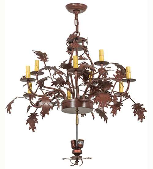 Meyda Lighting Greenbriar Oak 34" 11-Light Rust Chandelier With Autumn Green & Bark Brown Shade Glass