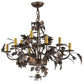 Meyda Lighting Greenbriar Oak 34" 9-Light 9-Arm Dark Burnished Antique Copper Chandelier With Autumn Beige Art & Bark Brown Shade Glass