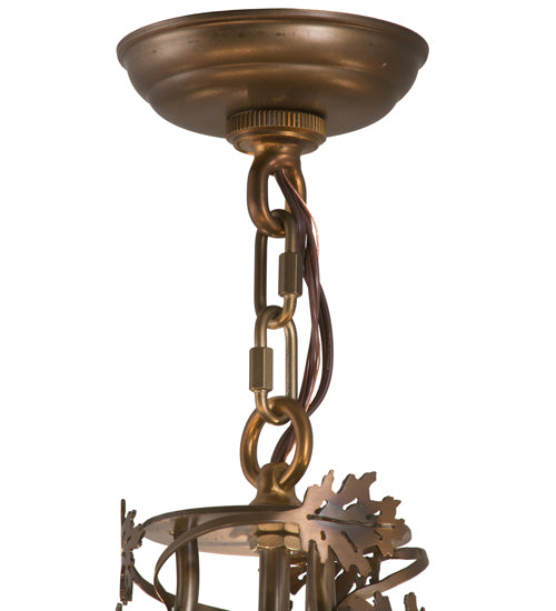 Meyda Lighting Greenbriar Oak 34" 9-Light 9-Arm Dark Burnished Antique Copper Chandelier With Autumn Beige Art & Bark Brown Shade Glass
