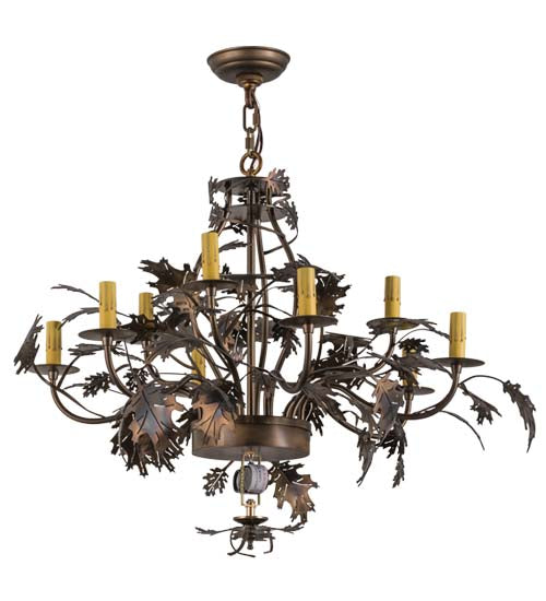 Meyda Lighting Greenbriar Oak 34" 9-Light 9-Arm Dark Burnished Antique Copper Chandelier
