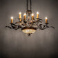 Meyda Lighting Greenbriar Oak 36" 13-Light Old Copper Pot Chandelier With Beige & Brown Stained Shade Glass