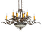 Meyda Lighting Greenbriar Oak 36" 13-Light Old Copper Pot Chandelier With Beige & Brown Stained Shade Glass