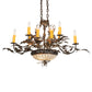 Meyda Lighting Greenbriar Oak 36" 13-Light Old Copper Pot Chandelier With Beige & Brown Stained Shade Glass