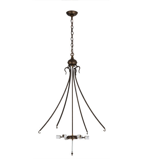 Meyda Lighting Greenbriar Oak 36" 6-Light Antique Copper Inverted Pendant Light With Bark Brown & Beige Shade Glass