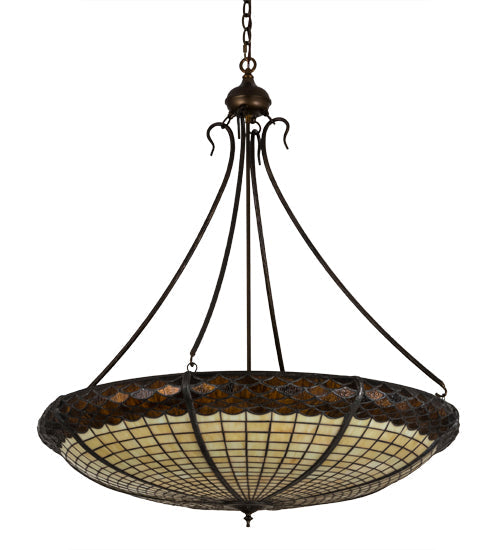 Meyda Lighting Greenbriar Oak 36" 6-Light Antique Copper Inverted Pendant Light With Bark Brown & Beige Shade Glass