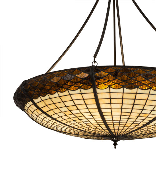 Meyda Lighting Greenbriar Oak 36" 6-Light Antique Copper Inverted Pendant Light With Bark Brown & Beige Shade Glass