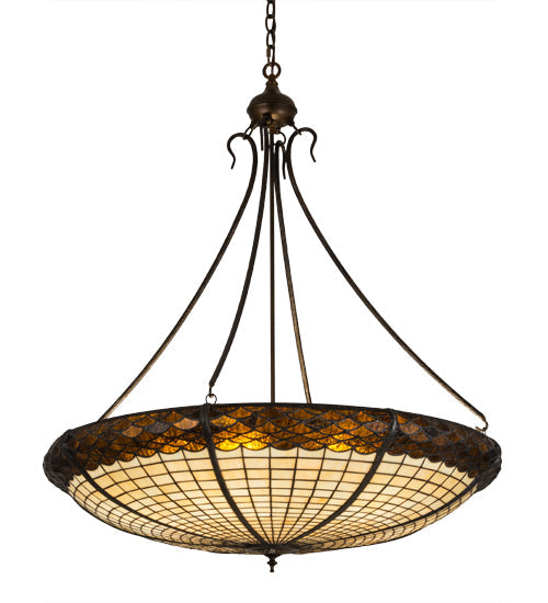 Meyda Lighting Greenbriar Oak 36" 6-Light Antique Copper Inverted Pendant Light With Bark Brown & Beige Shade Glass