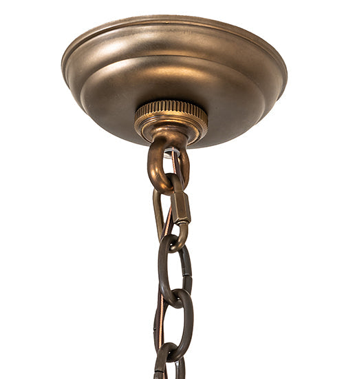 Meyda Lighting Greenbriar Oak 36" 6-Light Antique Copper Inverted Pendant Light With Beige & Brown Shade Glass