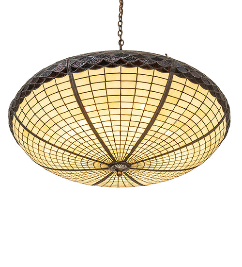 Meyda Lighting Greenbriar Oak 36" 6-Light Antique Copper Inverted Pendant Light With Beige & Brown Shade Glass