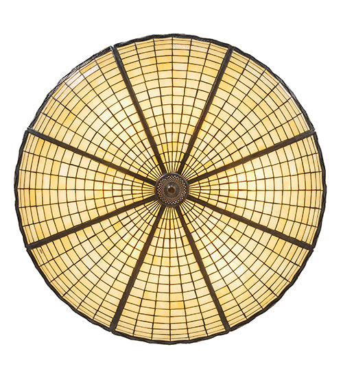 Meyda Lighting Greenbriar Oak 36" 6-Light Antique Copper Inverted Pendant Light With Beige & Brown Shade Glass