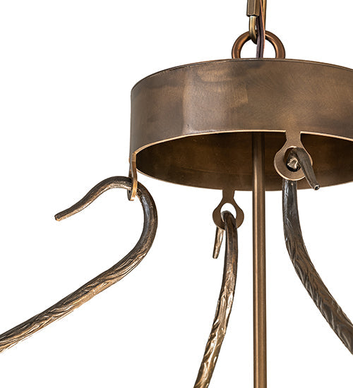 Meyda Lighting Greenbriar Oak 36" 6-Light Antique Copper Inverted Pendant Light With Beige & Brown Shade Glass