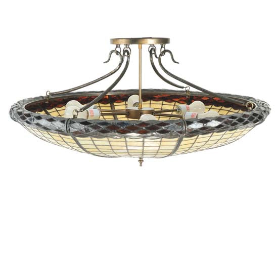 Meyda Lighting Greenbriar Oak 36" 6-Light Antique Copper Semi-flush Mount Light With Beige & Brown Shade Glass