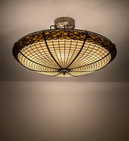Meyda Lighting Greenbriar Oak 36" 6-Light Antique Copper Semi-flush Mount Light With Brown & Beige Shade Glass