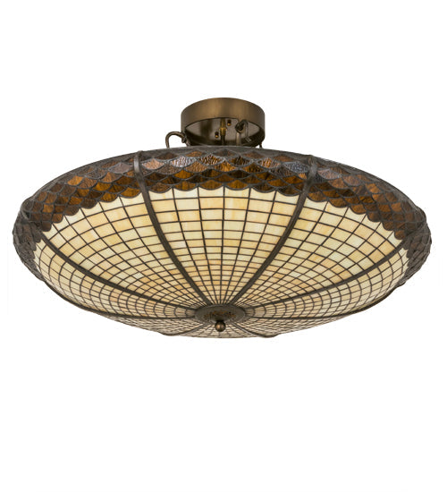 Meyda Lighting Greenbriar Oak 36" 6-Light Antique Copper Semi-flush Mount Light With Brown & Beige Shade Glass