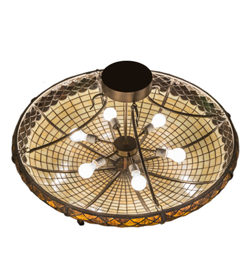Meyda Lighting Greenbriar Oak 36" 6-Light Antique Copper Semi-flush Mount Light With Brown & Beige Shade Glass