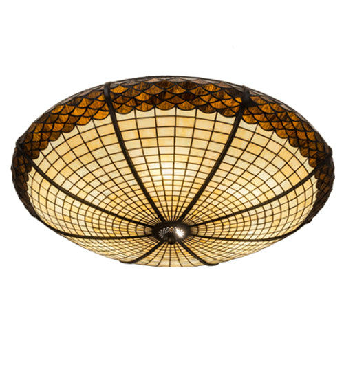 Meyda Lighting Greenbriar Oak 36" 6-Light Antique Copper Semi-flush Mount Light With Brown & Beige Shade Glass