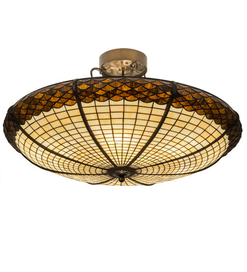 Meyda Lighting Greenbriar Oak 36" 6-Light Antique Copper Semi-flush Mount Light With Brown & Beige Shade Glass