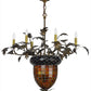 Meyda Lighting Greenbriar Oak 36" 8-Light 6-Arm Antique Copper Chandelier With Green & Brown Shade Glass