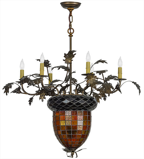 Meyda Lighting Greenbriar Oak 36" 8-Light 6-Arm Antique Copper Chandelier With Green & Brown Shade Glass