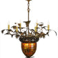 Meyda Lighting Greenbriar Oak 36" 8-Light 6-Arm Antique Copper Chandelier With Green & Brown Shade Glass