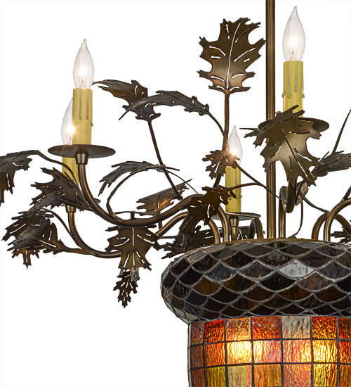 Meyda Lighting Greenbriar Oak 36" 8-Light 6-Arm Antique Copper Chandelier With Green & Brown Shade Glass
