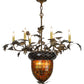 Meyda Lighting Greenbriar Oak 36" 8-Light 6-Arm Antique Copper Chandelier With Green & Brown Shade Glass