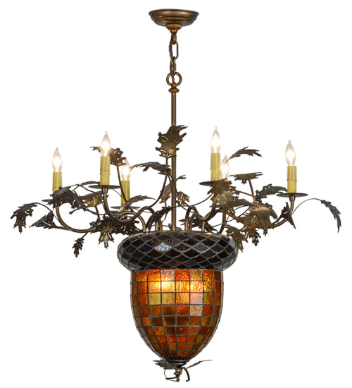 Meyda Lighting Greenbriar Oak 36" 8-Light 6-Arm Antique Copper Chandelier With Green & Brown Shade Glass