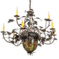 Meyda Lighting Greenbriar Oak 39" 11-Light 9-Arm Dark Burnished Antique Copper Chandelier With Multi-Colored Shade Glass