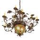 Meyda Lighting Greenbriar Oak 39" 11-Light 9-Arm Dark Burnished Antique Copper Chandelier With Multi-Colored Shade Glass