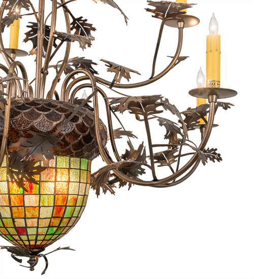 Meyda Lighting Greenbriar Oak 39" 11-Light 9-Arm Dark Burnished Antique Copper Chandelier With Multi-Colored Shade Glass