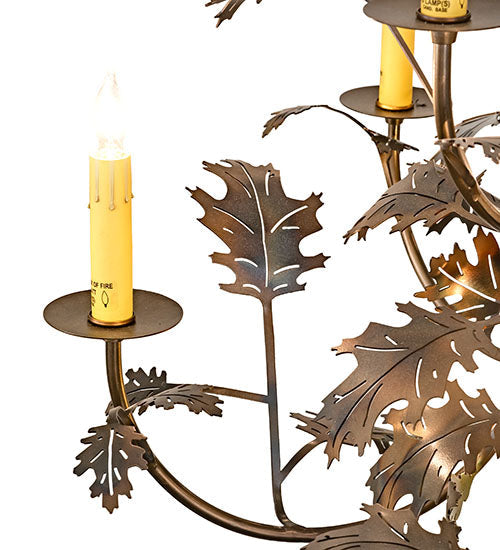 Meyda Lighting Greenbriar Oak 39" 11-Light 9-Arm Dark Burnished Antique Copper Chandelier With Multi-Colored Shade Glass