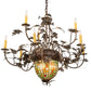 Meyda Lighting Greenbriar Oak 39" 11-Light 9-Arm Dark Burnished Antique Copper Chandelier With Multi-Colored Shade Glass