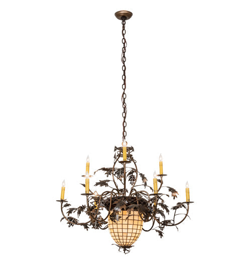 Meyda Lighting Greenbriar Oak 39" 11-Light Dark Burnished Antique Copper Chandelier With Ivory Faux Candlelight