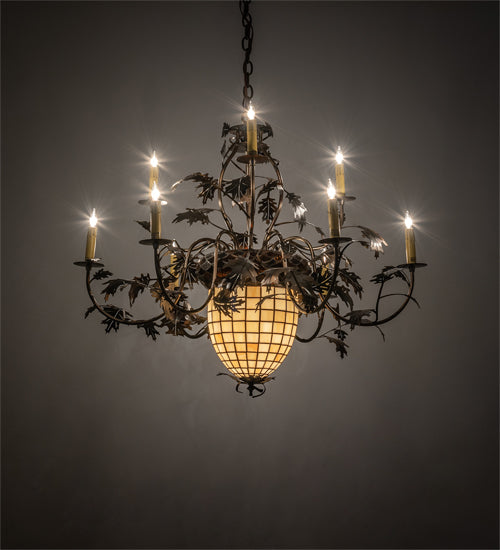 Meyda Lighting Greenbriar Oak 39" 11-Light Dark Burnished Antique Copper Chandelier With Ivory Faux Candlelight