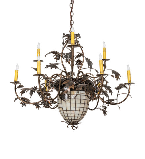 Meyda Lighting Greenbriar Oak 39" 11-Light Dark Burnished Antique Copper Chandelier With Ivory Faux Candlelight