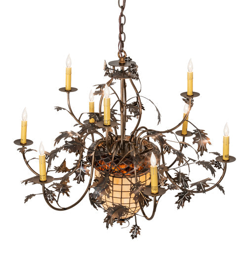 Meyda Lighting Greenbriar Oak 39" 11-Light Dark Burnished Antique Copper Chandelier With Ivory Faux Candlelight
