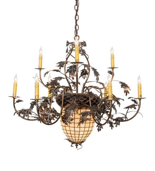 Meyda Lighting Greenbriar Oak 39" 11-Light Dark Burnished Antique Copper Chandelier With Ivory Faux Candlelight