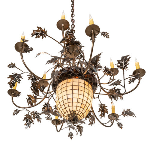 Meyda Lighting Greenbriar Oak 39" 11-Light Dark Burnished Antique Copper Chandelier With Ivory Faux Candlelight
