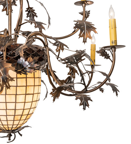 Meyda Lighting Greenbriar Oak 39" 11-Light Dark Burnished Antique Copper Chandelier With Ivory Faux Candlelight