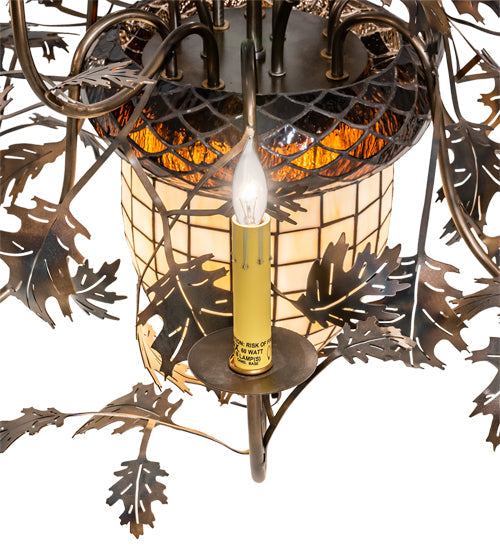 Meyda Lighting Greenbriar Oak 39" 11-Light Dark Burnished Antique Copper Chandelier With Ivory Faux Candlelight