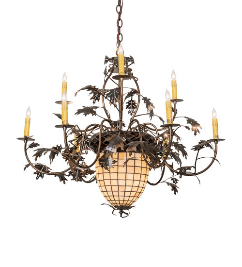 Meyda Lighting Greenbriar Oak 39" 11-Light Dark Burnished Antique Copper Chandelier With Ivory Faux Candlelight
