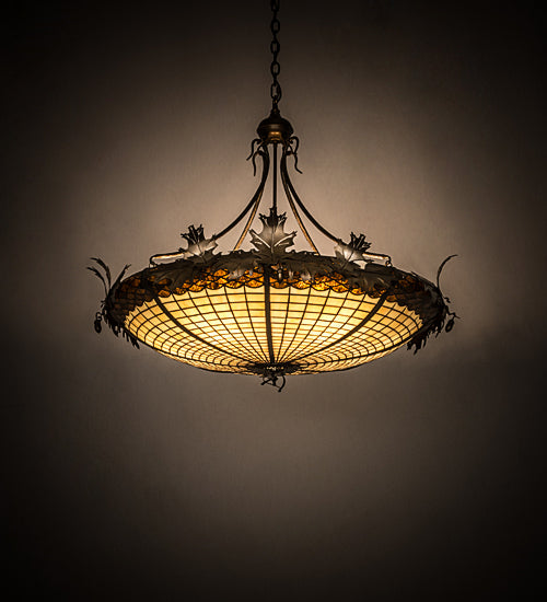 Meyda Lighting Greenbriar Oak 40" 6-Light Antique Copper Inverted Pendant Light With Brown & Beige Shade Glass