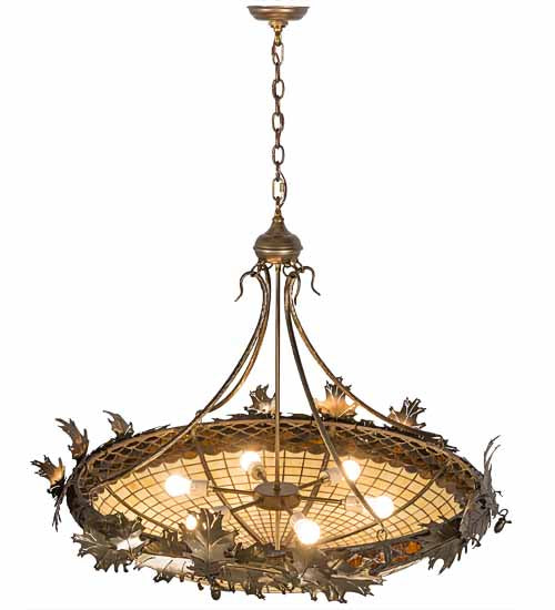 Meyda Lighting Greenbriar Oak 40" 6-Light Antique Copper Inverted Pendant Light With Brown & Beige Shade Glass