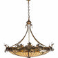 Meyda Lighting Greenbriar Oak 40" 6-Light Antique Copper Inverted Pendant Light With Brown & Beige Shade Glass