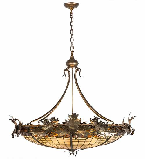 Meyda Lighting Greenbriar Oak 40" 6-Light Antique Copper Inverted Pendant Light With Brown & Beige Shade Glass
