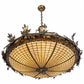 Meyda Lighting Greenbriar Oak 40" 6-Light Antique Copper Inverted Pendant Light With Brown & Beige Shade Glass